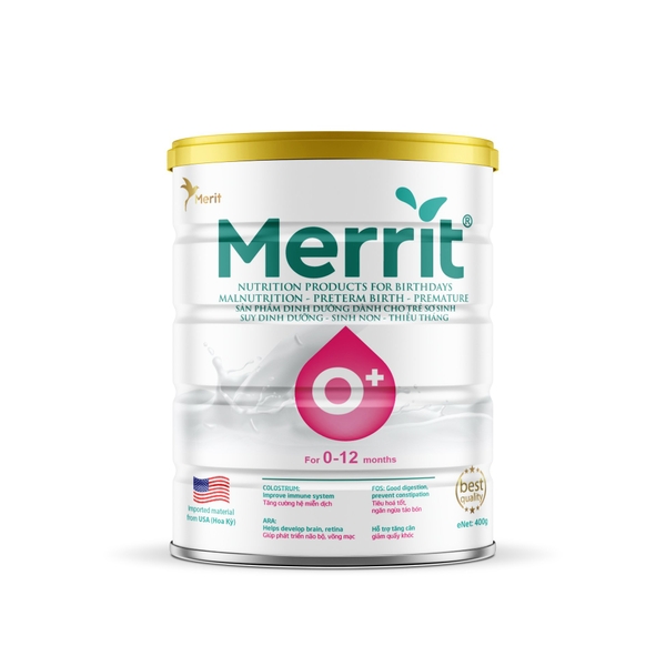 Sữa  MERRIT 0+ 400g -  Sản phẩm dinh dưỡng dành cho trẻ từ 0 – 12 tháng tuổi, trẻ suy dinh dưỡng, sinh non và thiếu tháng