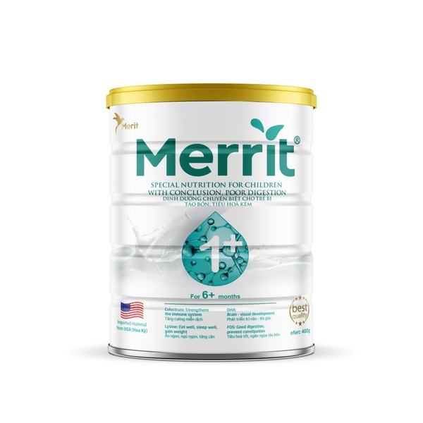 Sữa  MERRIT 1+ lon 400g -  Sản phẩm dinh dưỡng chuyên biệt dành cho trẻ táo bón, kém tiêu hóa - từ 6 tháng tuổi trở lên