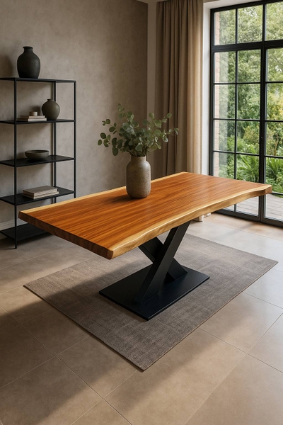 Bàn Ăn Nguyên Tấm (Chân X) hiện đại, tự nhiên