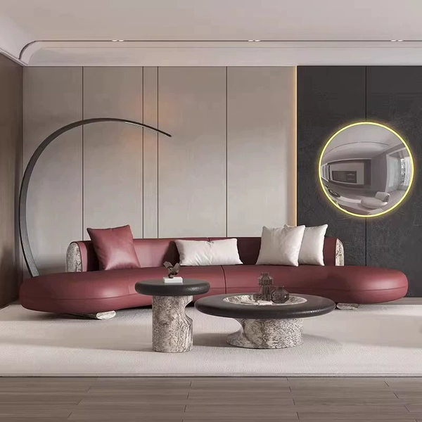 Bàn trà mặt đá BT112 màu trắng chân đá