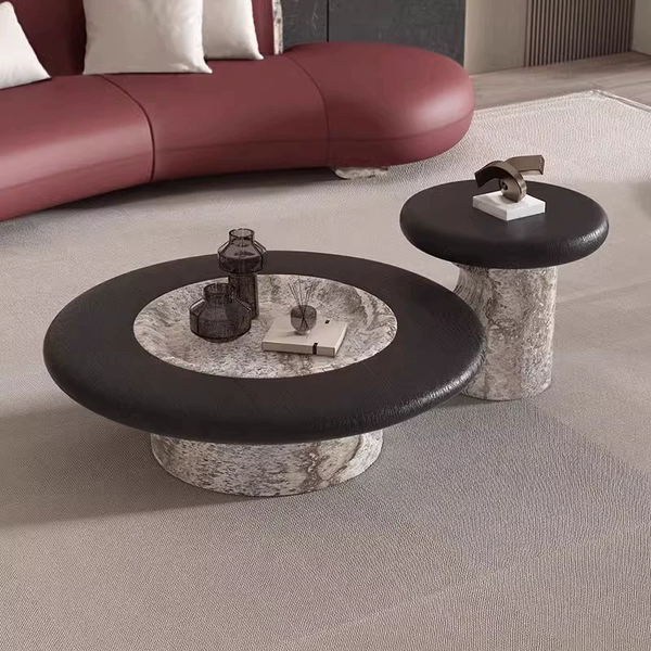 Bàn trà mặt đá BT112 màu trắng chân gỗ hiện đại