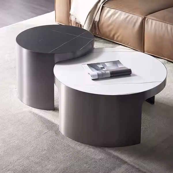 Bàn trà chân đôi M phiên bản mặt đá ceramic trắng và đen