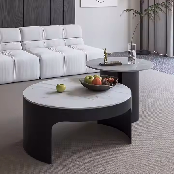 Bàn trà chân đôi M mặt đá ceramic trắng tinh khôi