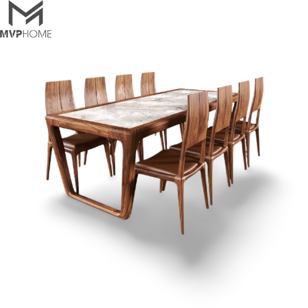 Bộ Bàn Ăn Gỗ Óc Chó Mặt Đá Ceramic