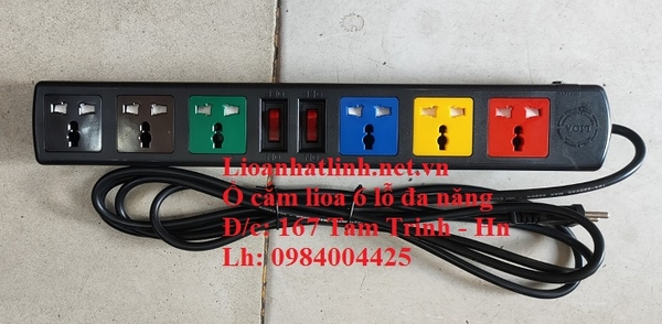 Ổ CẮM ĐIỆN LIOA 6 LỖ 3 CHẤU DÂY 3M 2 CÔNG TẮC MODEL 6D32N