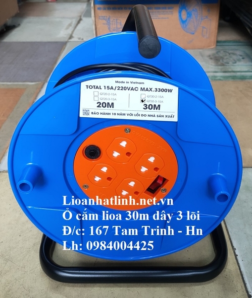 Ổ CẮM KÉO DÀI QUAY TAY LIOA KIỂU RULO 30M DÂY 3 LÕI ( QT30 - 3 - 15A)