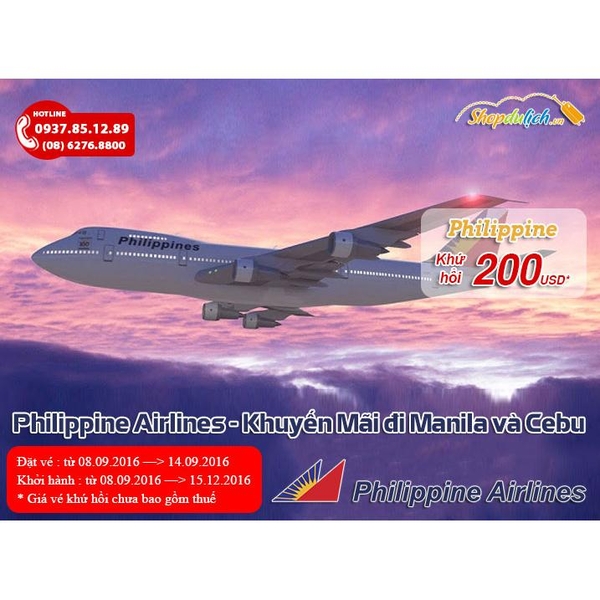 Philippine Airlines (PR) - Vé Khuyến Mãi đi Manila và Cebu giá từ 200USD
