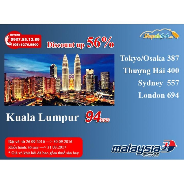 Malaysia Airlines: Đi Kul với giá cực Kool 94USD