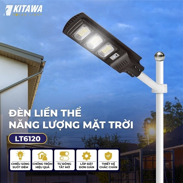 Đèn Đường Năng Lượng Mặt Trời Liền Thể LT6120 Nhiều Khoang Kitawa