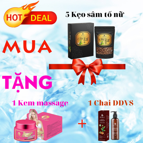 Hot Deal: Mua 5 hộp Kẹo Sâm tố nữ tặng 1 hộp Kem Massage Nở ngực và 1 chai Dung dịch vệ sinh Thảo mộc 37