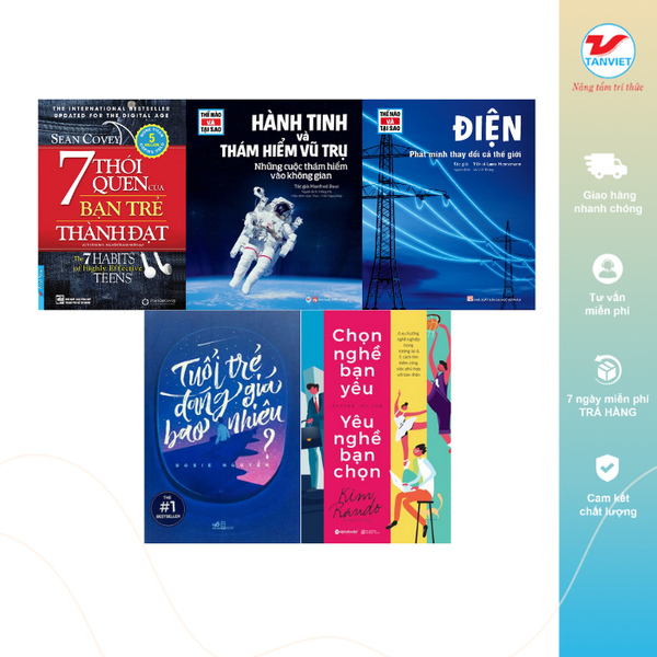 Combo 5 cuốn: TNTS - Hành tinh và thám hiểm vũ trụ, TNTS - Điện - Phát minh thay đổi cả thế giới, 7 thói quen để bạn trẻ thành đạt, Tuổi trẻ đáng giá bao nhiêu, Chọn nghề bạn...
