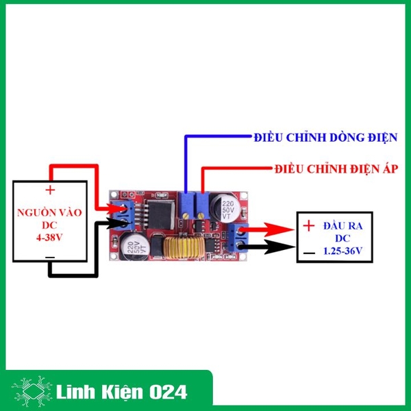 Module Hạ Áp Buck Bảo Vệ Quá Dòng Vin 4-38VDC Vout 1.25-36VDC 5A (K2E3)
