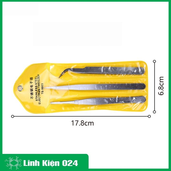 Bộ 3 Kẹp Linh Kiện Điện Tử Đa Năng Loại To Dài 13Cm ( Vàng )