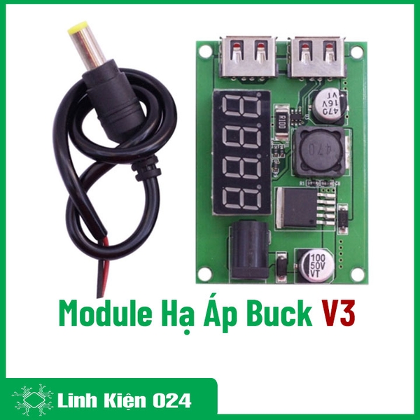 Module Hạ Áp Buck DC-DC Vin 6-40VDC Vout 5VDC 3A 2 Đầu Ra USB V3 (K2E6)