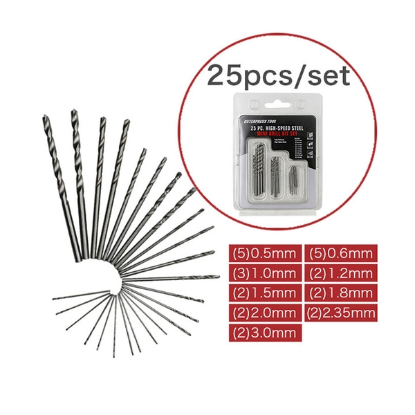Bộ 25 Chiếc Mũi Khoan HSS QST 0.5mm-3.0mm