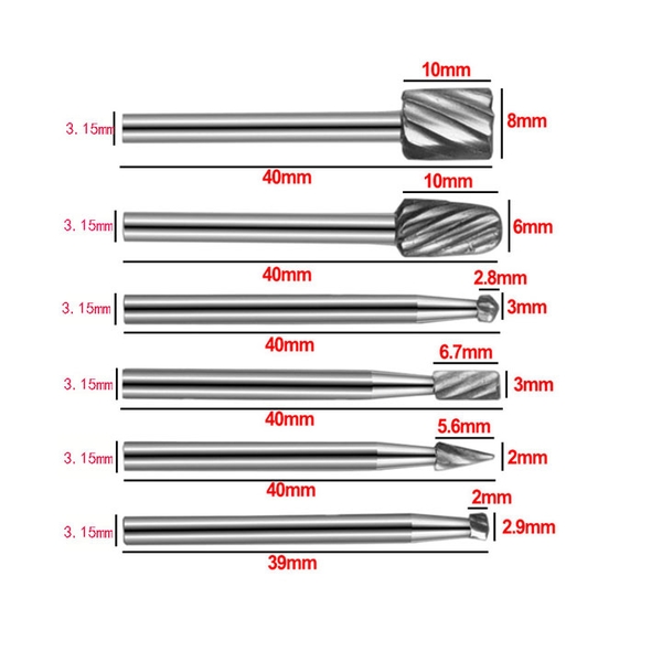 Combo 6 Mũi Khoan, Khắc, Mài HSS Trục 3.17mm Đa Năng