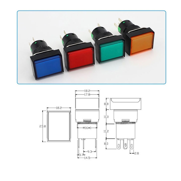 Nút Nhấn Đề Chữ Nhật 24VDC LA16J-11D Nhấn Nhả Có Đèn