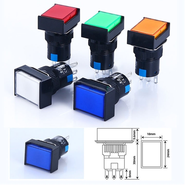 Nút Nhấn Đề Chữ Nhật 24VDC LA16J-11D Nhấn Nhả Có Đèn