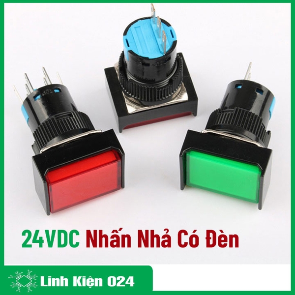 Nút Nhấn Đề Chữ Nhật 24VDC LA16J-11D Nhấn Nhả Có Đèn