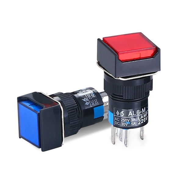 Nút Nhấn Đề Vuông 24VDC Al6- M Nhấn Nhả Có Đèn Nhiều Màu (K5H14)