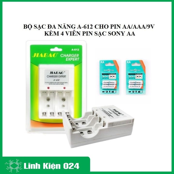 Bộ Sạc Pin Đa Năng A-612 Kèm 4 Pin Sạc 1.5 AA
