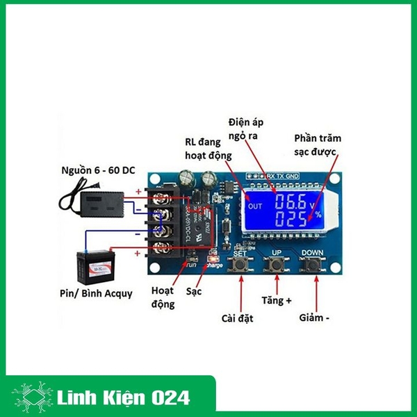 Mạch Sạc Acquy Tự Ngắt Bảo Vệ Quá Tải Hẹn Giờ Sạc XY-L10A 6VDC-60VDC 10A (K2B5)