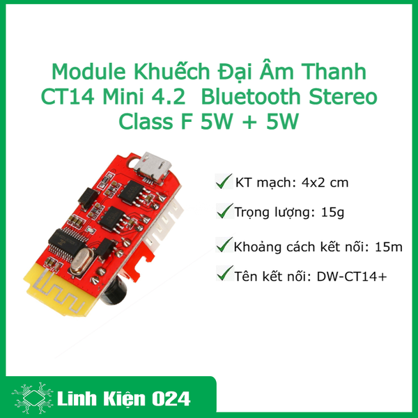 Module Khuếch Đại Âm Thanh CT14 Mini 4.2  Bluetooth Stereo Class F 5W + 5W(k5d8)