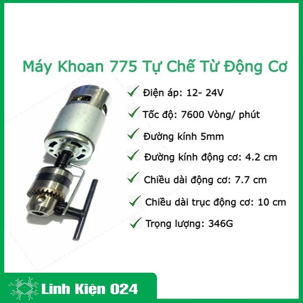 Máy Khoan 775 Tự Chế Từ Động Cơ 775 Trục D và Phụ Kiện V3