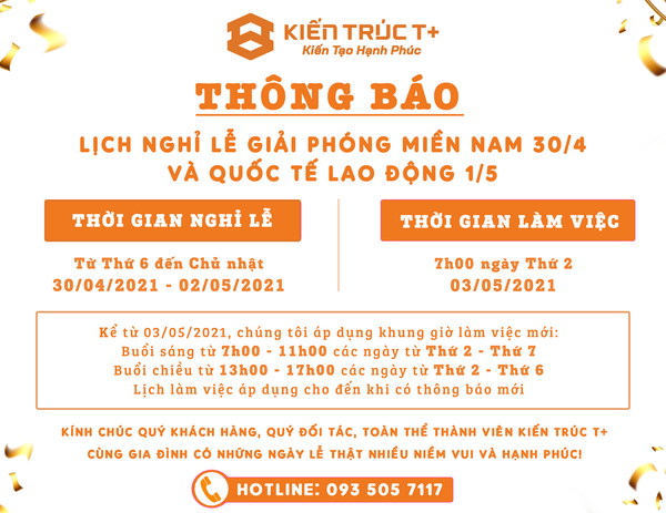 Thông báo Lịch nghỉ lễ Giải phóng Miền Nam 30/4 và Quốc tế Lao đồng 1/5