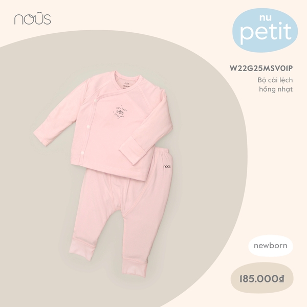 Bộ Nous sơ sinh cài lệch hồng nhạt