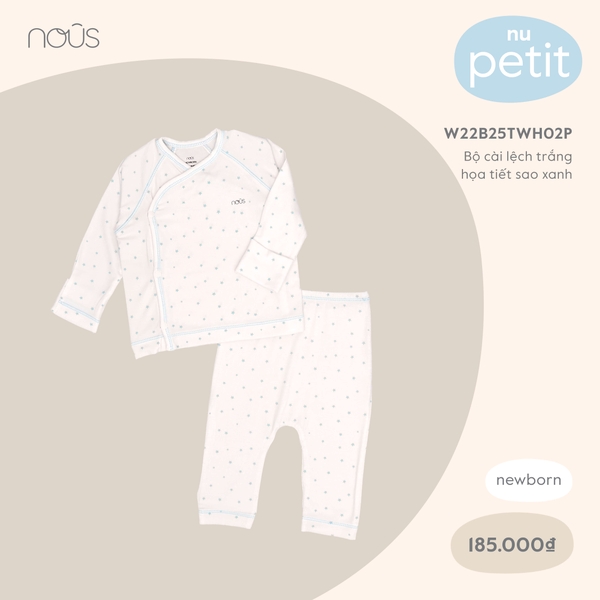 Bộ dài tay Nous cài lệch trắng họa tiết sao xanh