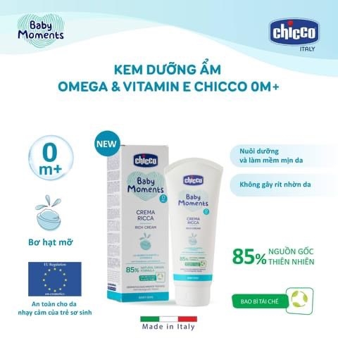 Kem dưỡng ẩm Chicco Omega và Vitamin E 100ml