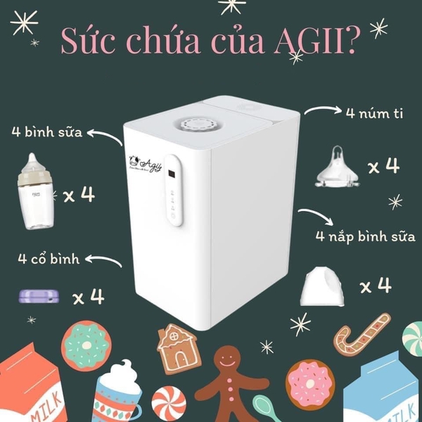 Máy rửa bình sữa Agii 02 3 chức năng (rửa, tiệt trùng UV, sấy khô)