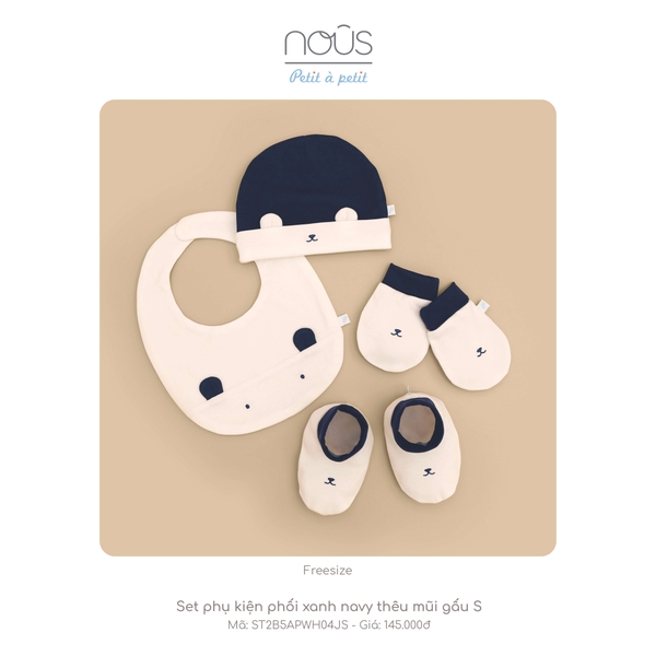 Set phụ kiện Nous phối xanh navy thêu mũi gấu