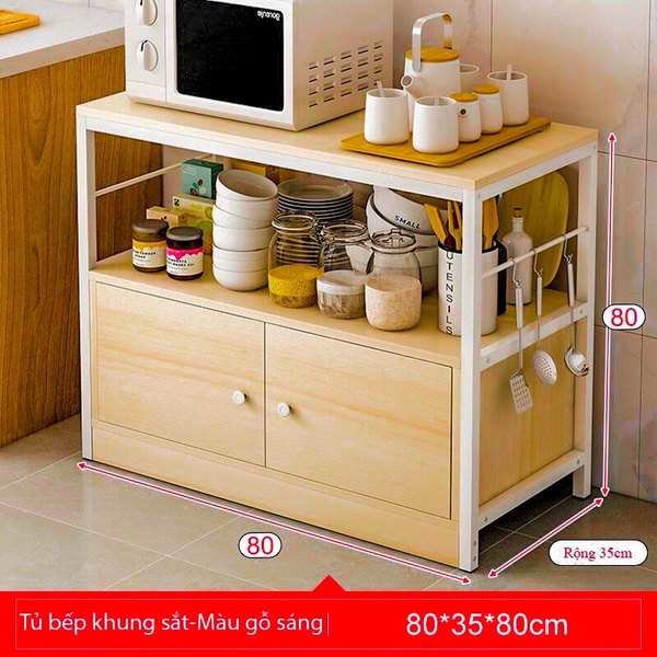 Tủ bếp, kệ để đồ nhà bếp gỗ MDF bền đẹp, khung sắt sơn tĩnh điện