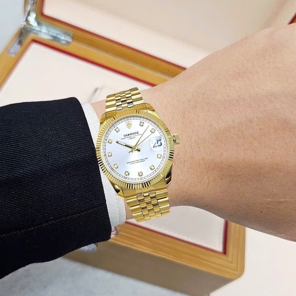 Quartz Sunrise 1255SA 2255SA Dây Sắt Vàng Mặt Trắng