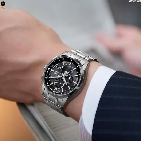 Đồng Hồ Nam Citizen Quartz Eco-drive Attesa Titanium Radio Controlled Perpetual Calendar Moon Phase BY1001-66E