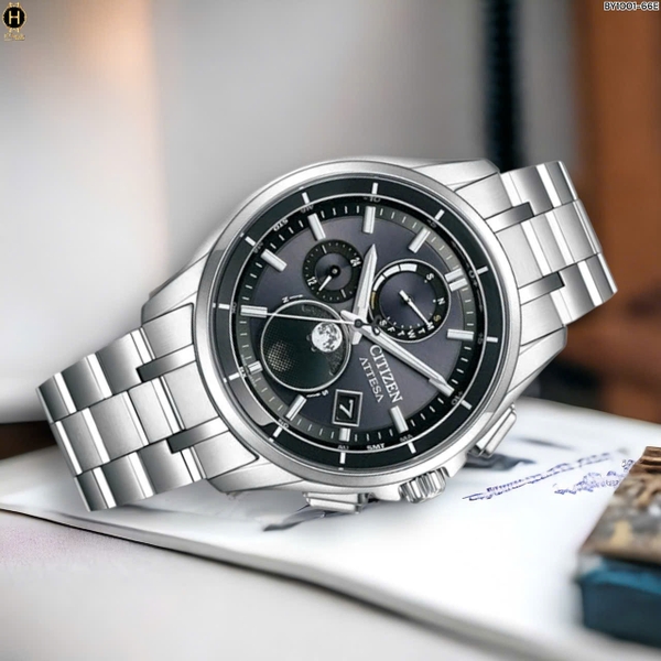 Đồng Hồ Nam Citizen Quartz Eco-drive Attesa Titanium Radio Controlled Perpetual Calendar Moon Phase BY1001-66E