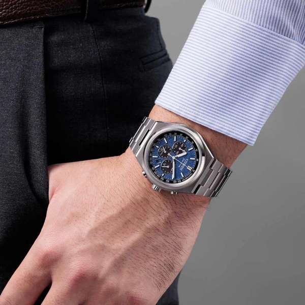 Citizen Zenshin Eco-Drive Super Titanium Chronograph CA4610-85L xanh dương