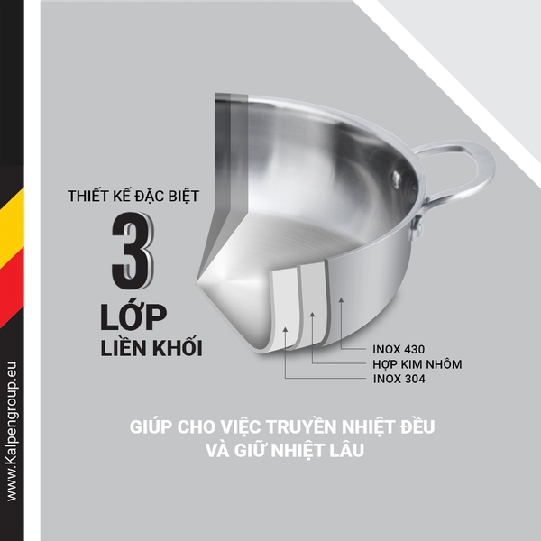 Chảo Lẩu Inox 304 Đúc Liền Nguyên Khối Kalpen Size 28cm