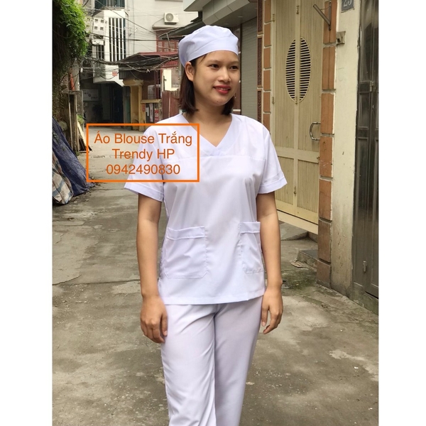 Bộ blu trắng nữ cổ tim - bộ quần áo blouse nữ cổ chữ V