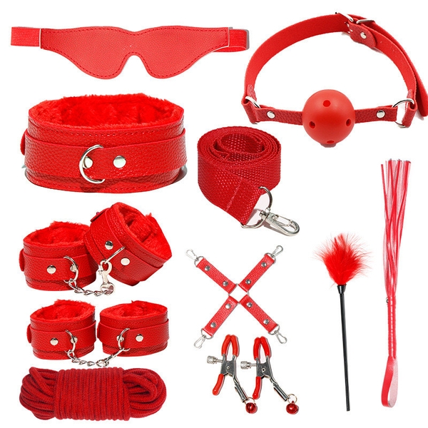 Bộ đồ chơi BDSM màu đỏ 10 món