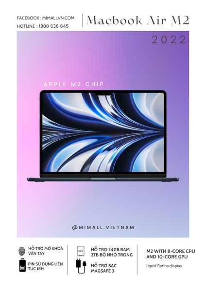 Macbook Air M2 256GB 2022 chính hãng newseal. Mimall Vietnam