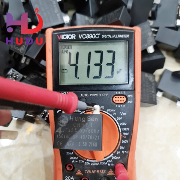 Tụ quạt 4UF - 450V rắc cắm HungSen