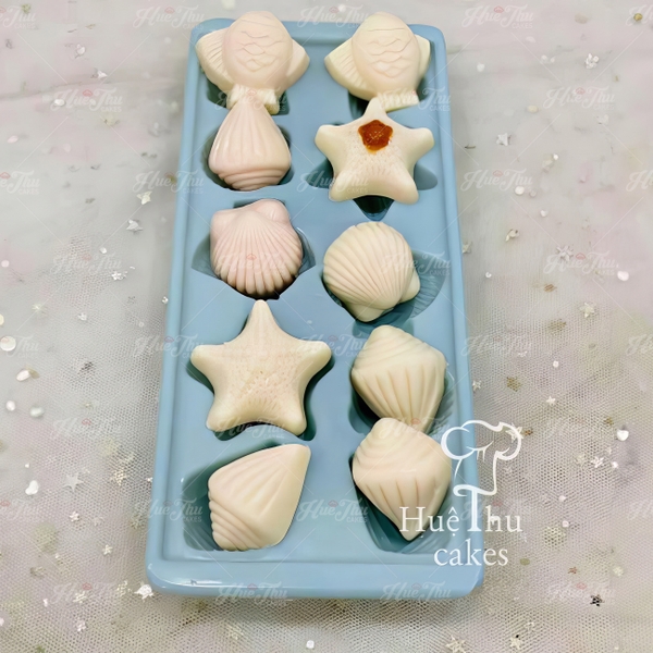 Khuôn rau câu, khay đá Tôm Ốc Sò (12 viên) làm bánh rau câu 3D 4D nhấn xôi, fondant, socola, nến hanmade