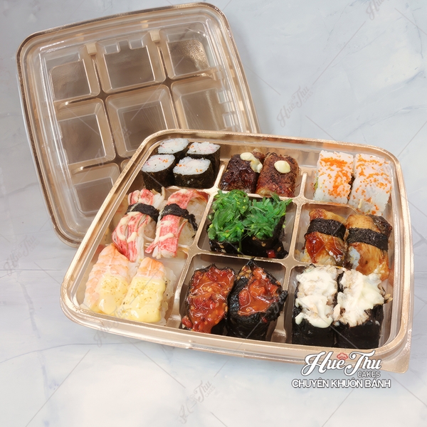 Hộp nhựa vuông 9 ô 22x22cm (10 hộp) đựng bánh Mochi, Trung Thu, rau câu