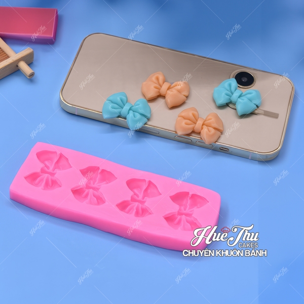 Khuôn silicon Cái Nơ A12 (vỉ 4 hình) làm bánh rau câu 3D 4D nhấn xôi, chè trôi nước, socola, nến hanmade