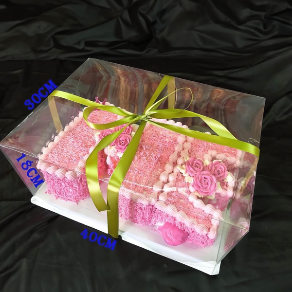 Hộp đựng bánh mica chữ nhật (5 hộp) trong suốt 30x40cm + đế sang trọng