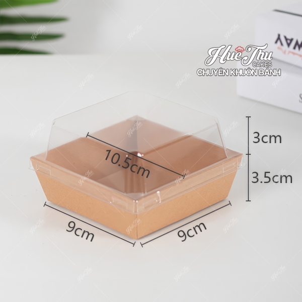 Hộp vuông giấy Kraft 10.5/11.5/12.9cm (10 cái, có nắp) màu nâu, trắng đựng bánh trôi, bánh bông lan, rau câu, đồ ăn