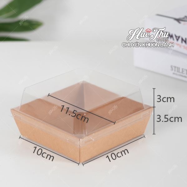 Hộp vuông giấy Kraft 10.5/11.5/12.9cm (10 cái, có nắp) màu nâu, trắng đựng bánh trôi, bánh bông lan, rau câu, đồ ăn